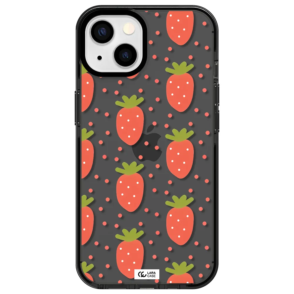 a pattern of strawberries on a white background Apple iPhone 13 impact Smoke Black Case