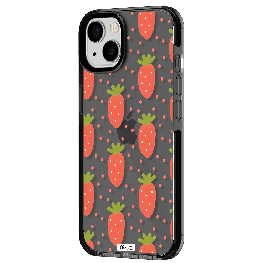 a pattern of strawberries on a white background Apple iPhone 13 impact Smoke Black Case