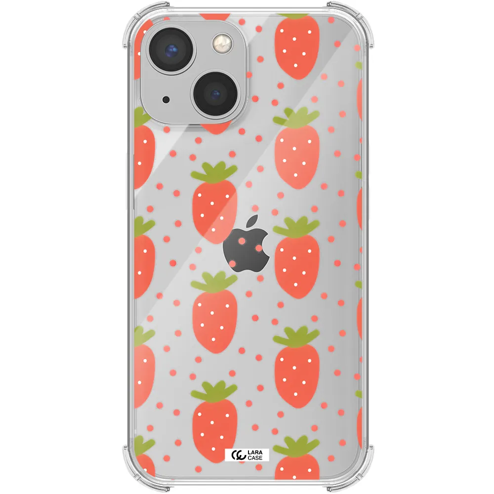 a pattern of strawberries on a white background Apple iPhone 13 mini Clear PC Case
