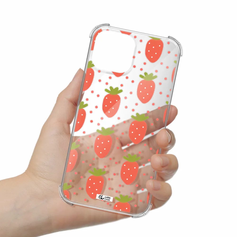 a pattern of strawberries on a white background Apple iPhone 13 mini Clear PC Case