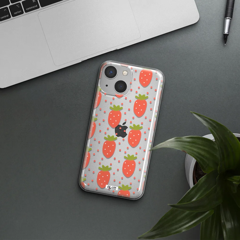 a pattern of strawberries on a white background Apple iPhone 13 mini Clear TPU Case