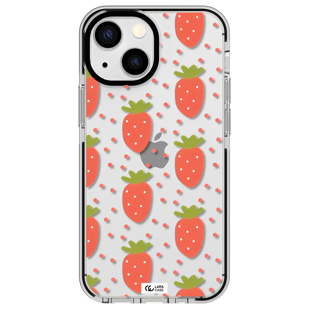 a pattern of strawberries on a white background Apple iPhone 13 mini impact black border Case