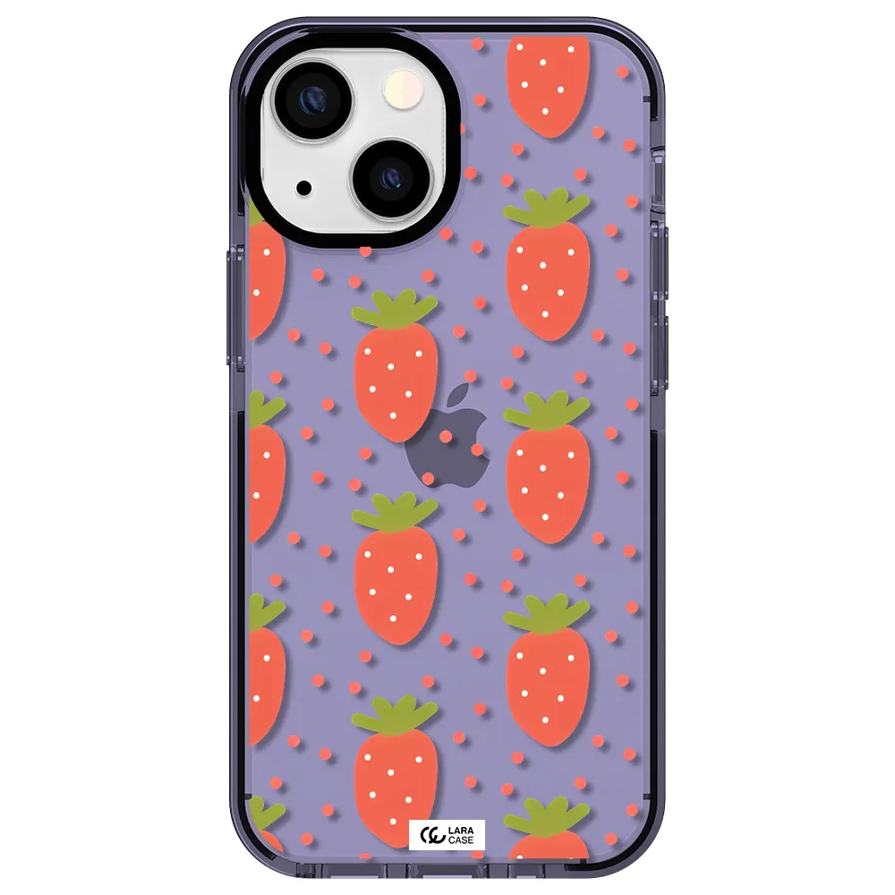 a pattern of strawberries on a white background Apple iPhone 13 mini impact Lilac Case