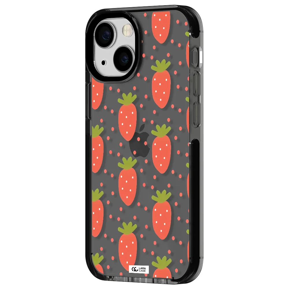 a pattern of strawberries on a white background Apple iPhone 13 mini impact Smoke Black Case
