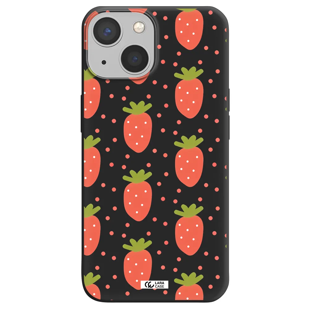 a pattern of strawberries on a white background Apple iPhone 13 mini Silicone black Case