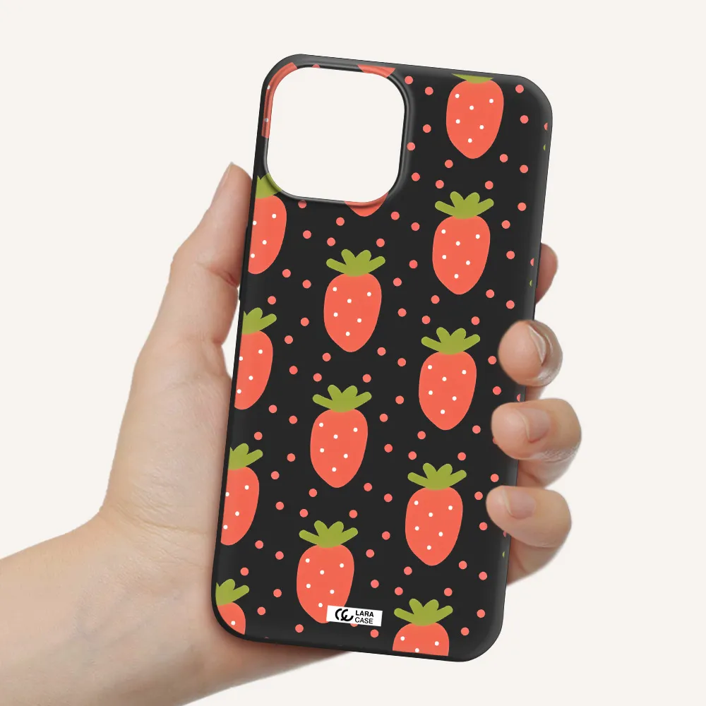 a pattern of strawberries on a white background Apple iPhone 13 mini Silicone black Case