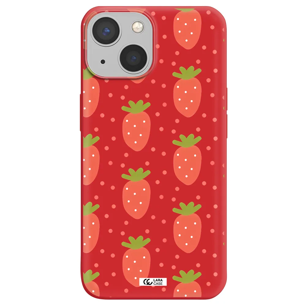 a pattern of strawberries on a white background Apple iPhone 13 mini Silicone Imperial Red Case