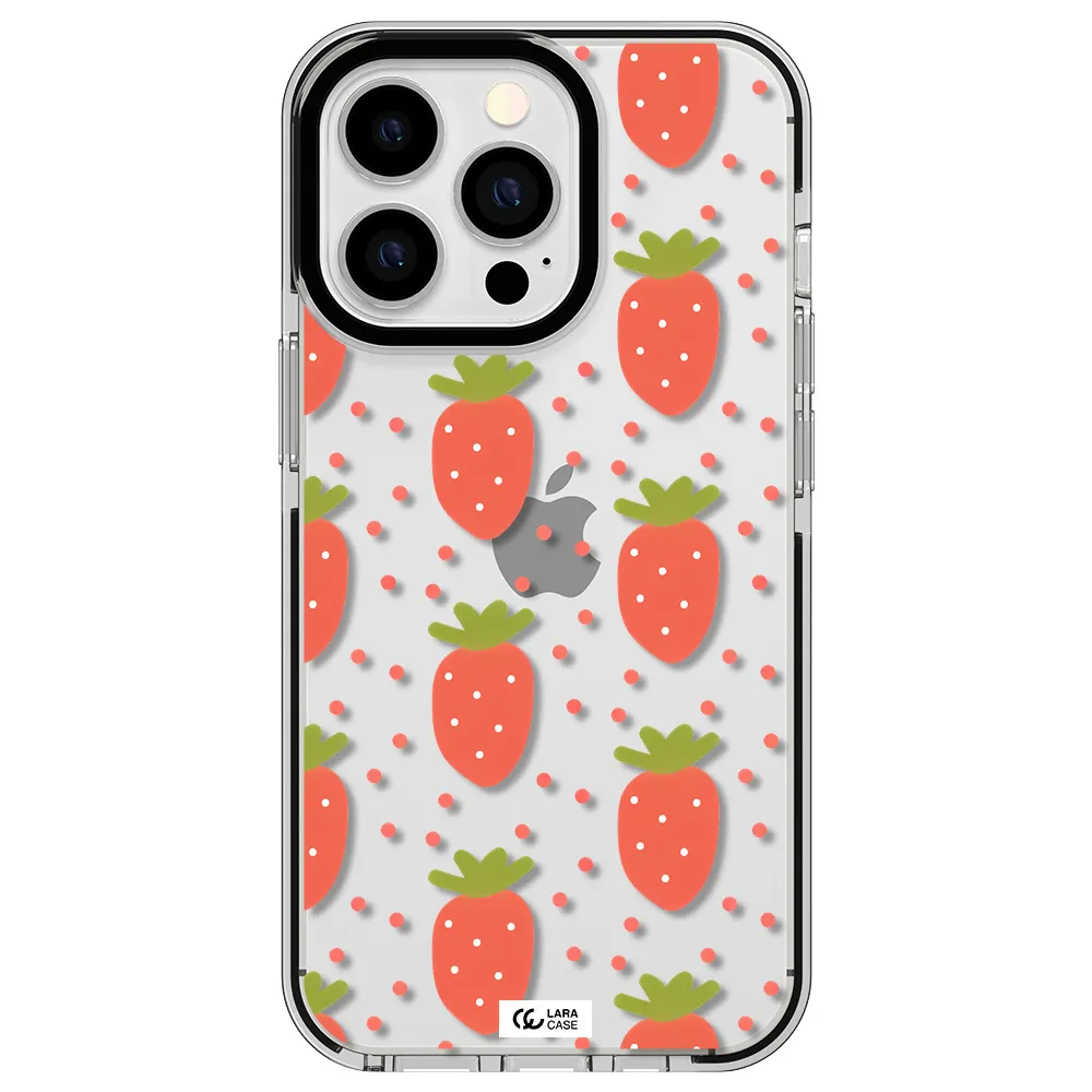 a pattern of strawberries on a white background Apple iPhone 13 Pro impact black border Case
