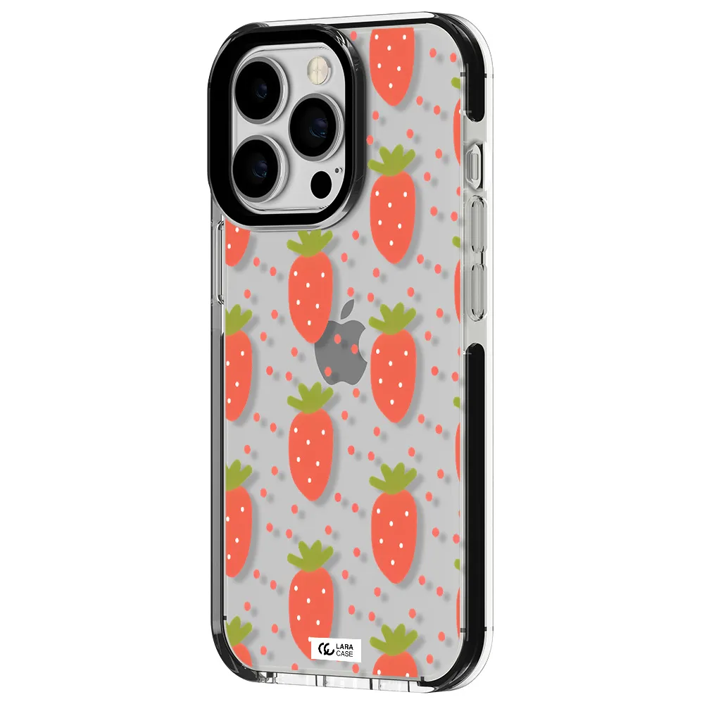 a pattern of strawberries on a white background Apple iPhone 13 Pro impact black border Case