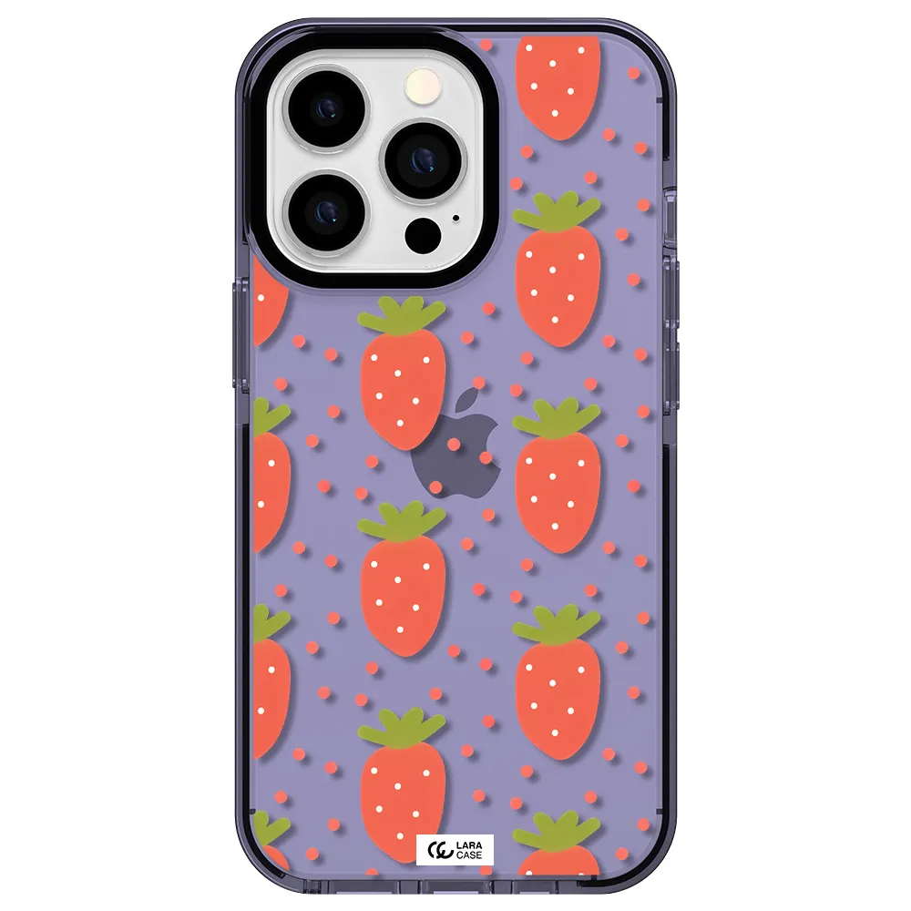 a pattern of strawberries on a white background Apple iPhone 13 Pro impact Lilac Case