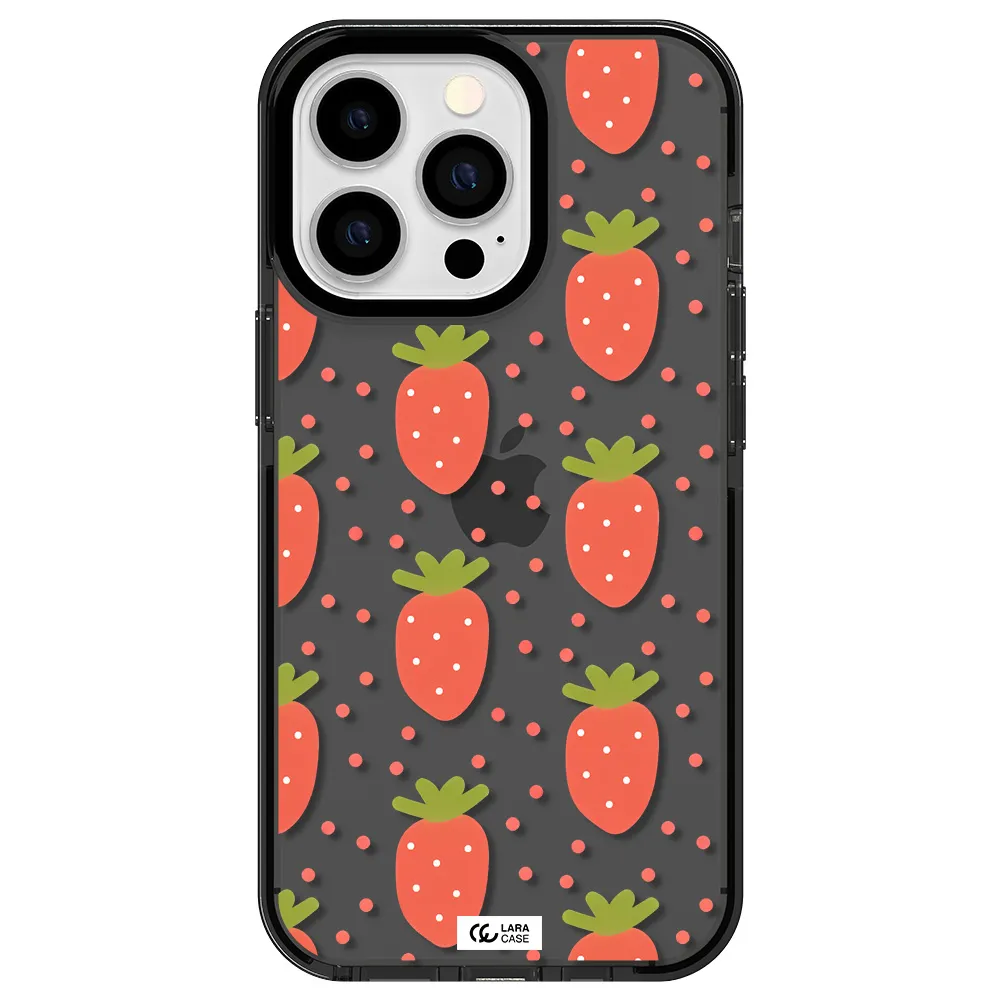 a pattern of strawberries on a white background Apple iPhone 13 Pro impact Smoke Black Case