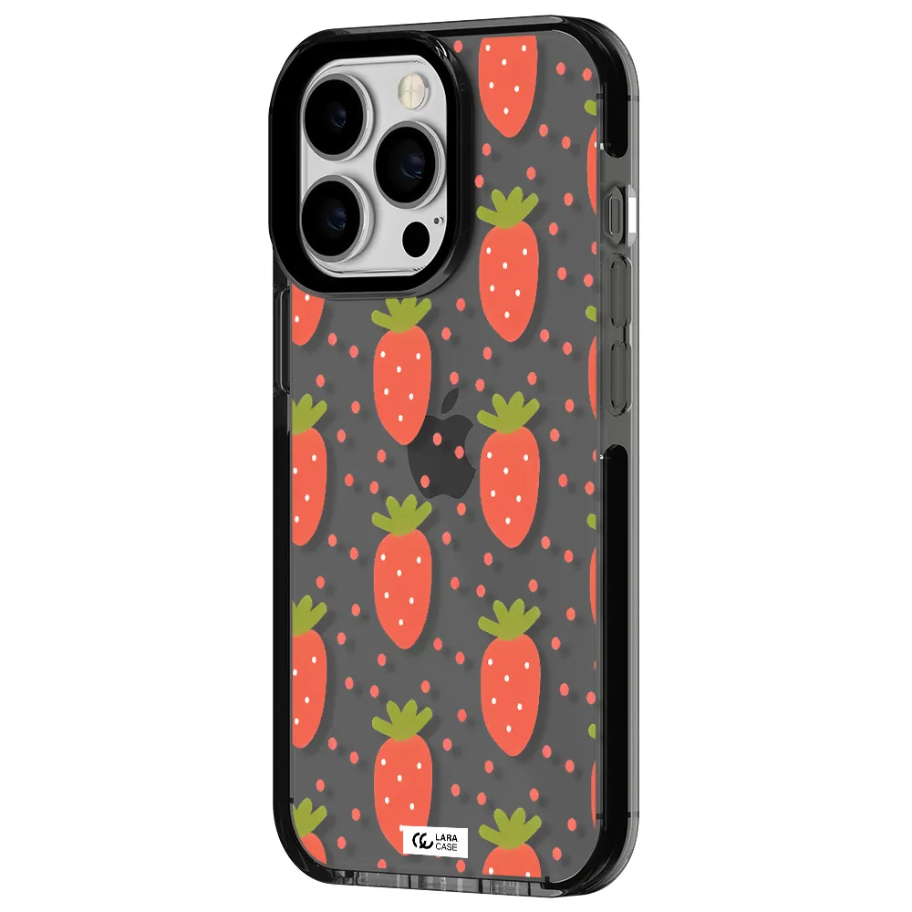 a pattern of strawberries on a white background Apple iPhone 13 Pro impact Smoke Black Case