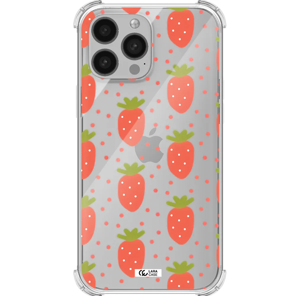 a pattern of strawberries on a white background Apple iPhone 13 Pro Max Clear PC Case