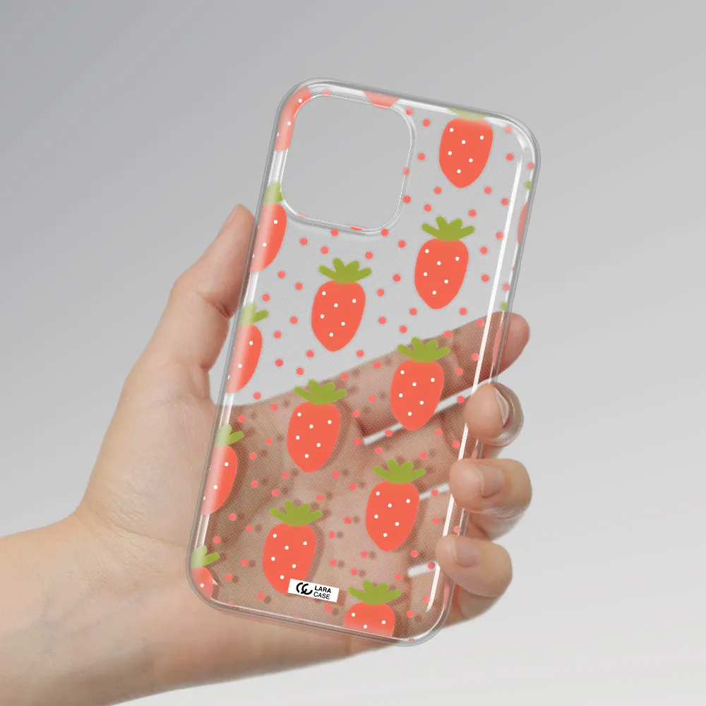 a pattern of strawberries on a white background Apple iPhone 13 Pro Max Clear TPU Case