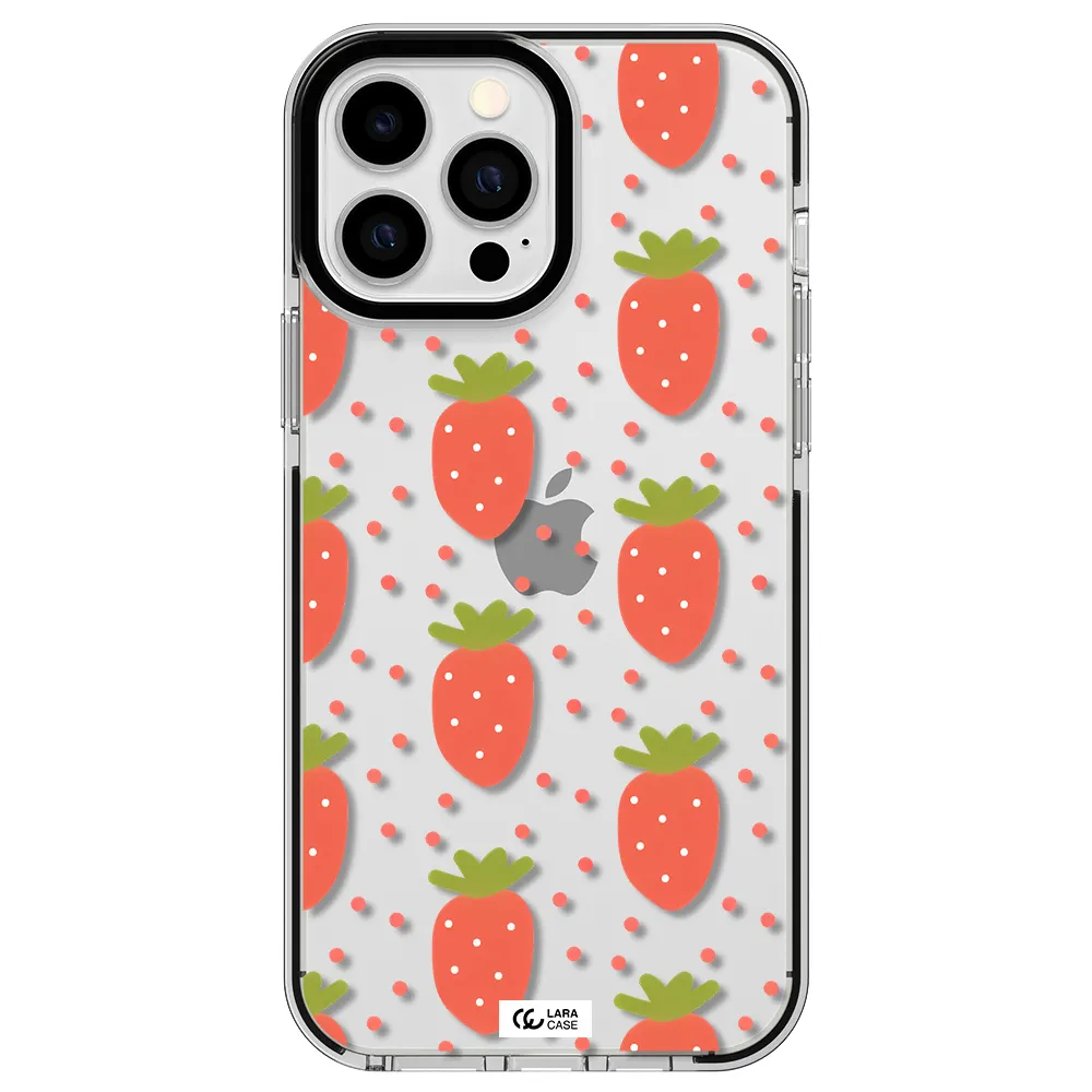 a pattern of strawberries on a white background Apple iPhone 13 Pro Max impact black border Case