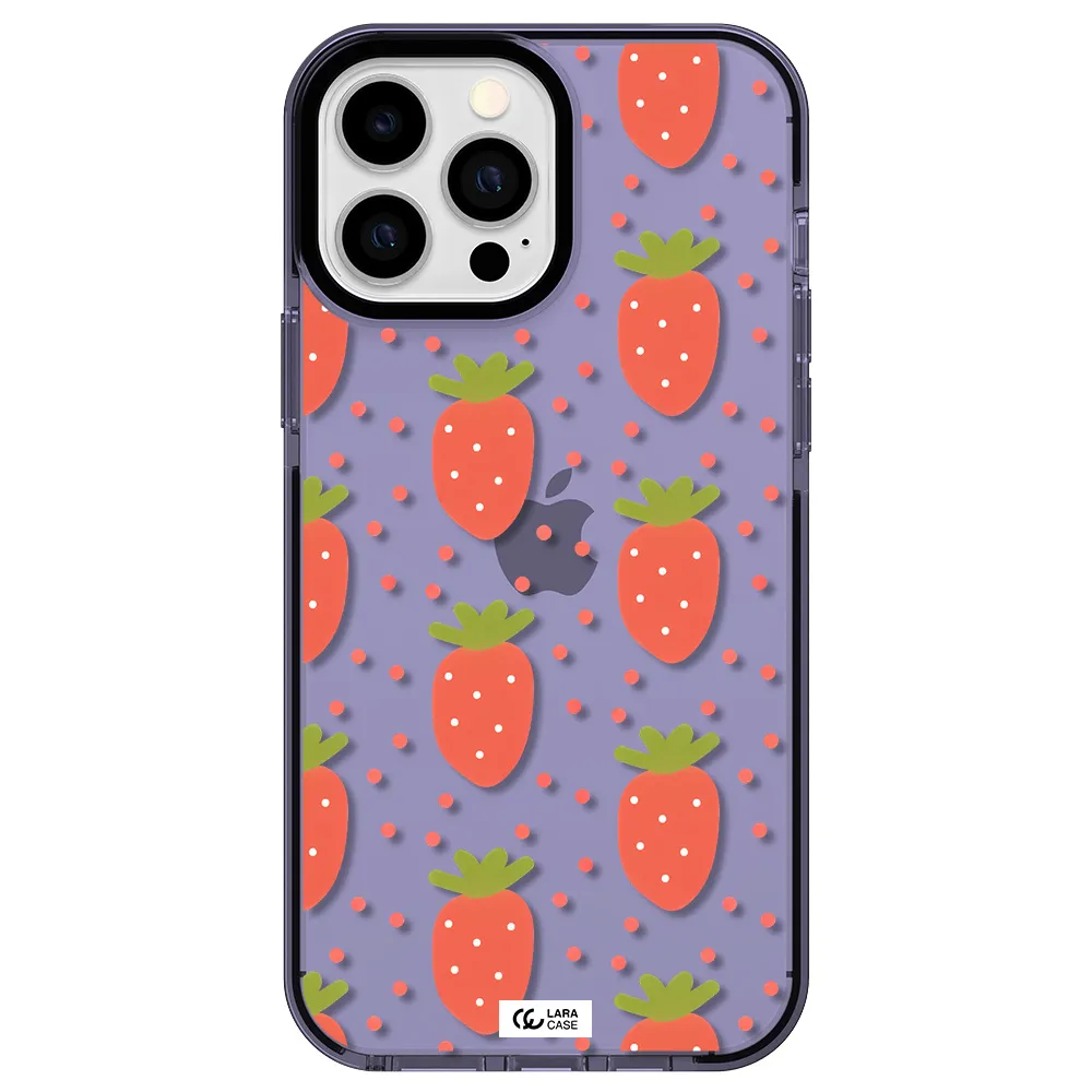 a pattern of strawberries on a white background Apple iPhone 13 Pro Max impact Lilac Case