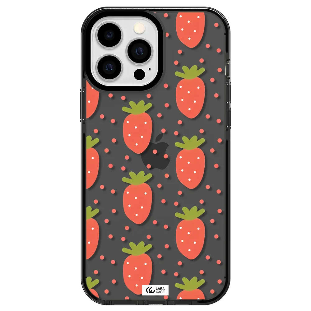 a pattern of strawberries on a white background Apple iPhone 13 Pro Max impact Smoke Black Case