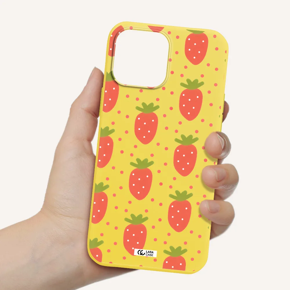 a pattern of strawberries on a white background Apple iPhone 13 Pro Max Silicone canary yellow Case