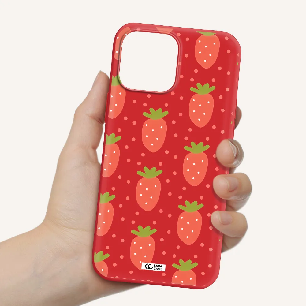 a pattern of strawberries on a white background Apple iPhone 13 Pro Max Silicone Imperial Red Case
