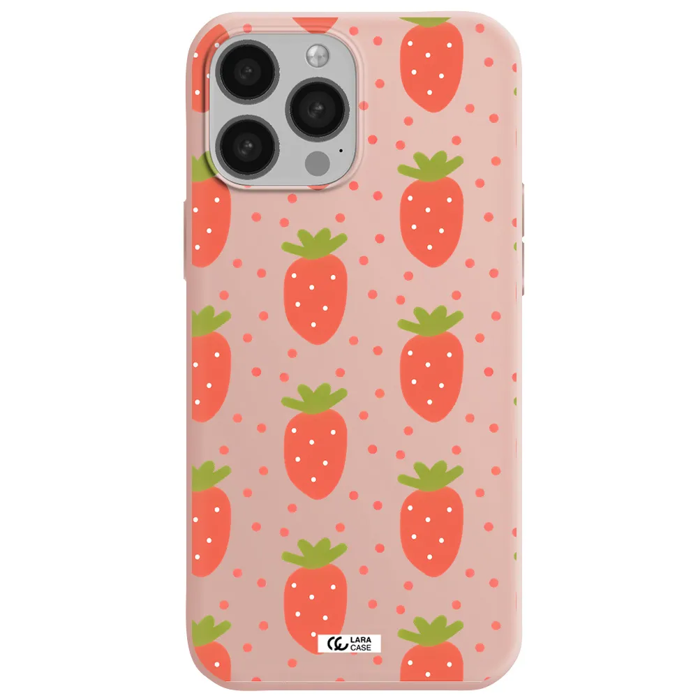 a pattern of strawberries on a white background Apple iPhone 13 Pro Max Silicone pastel pink Case
