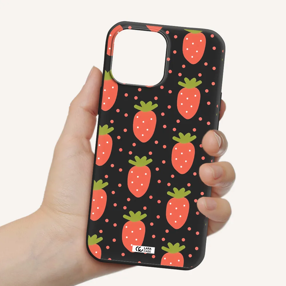 a pattern of strawberries on a white background Apple iPhone 13 Pro Silicone black Case
