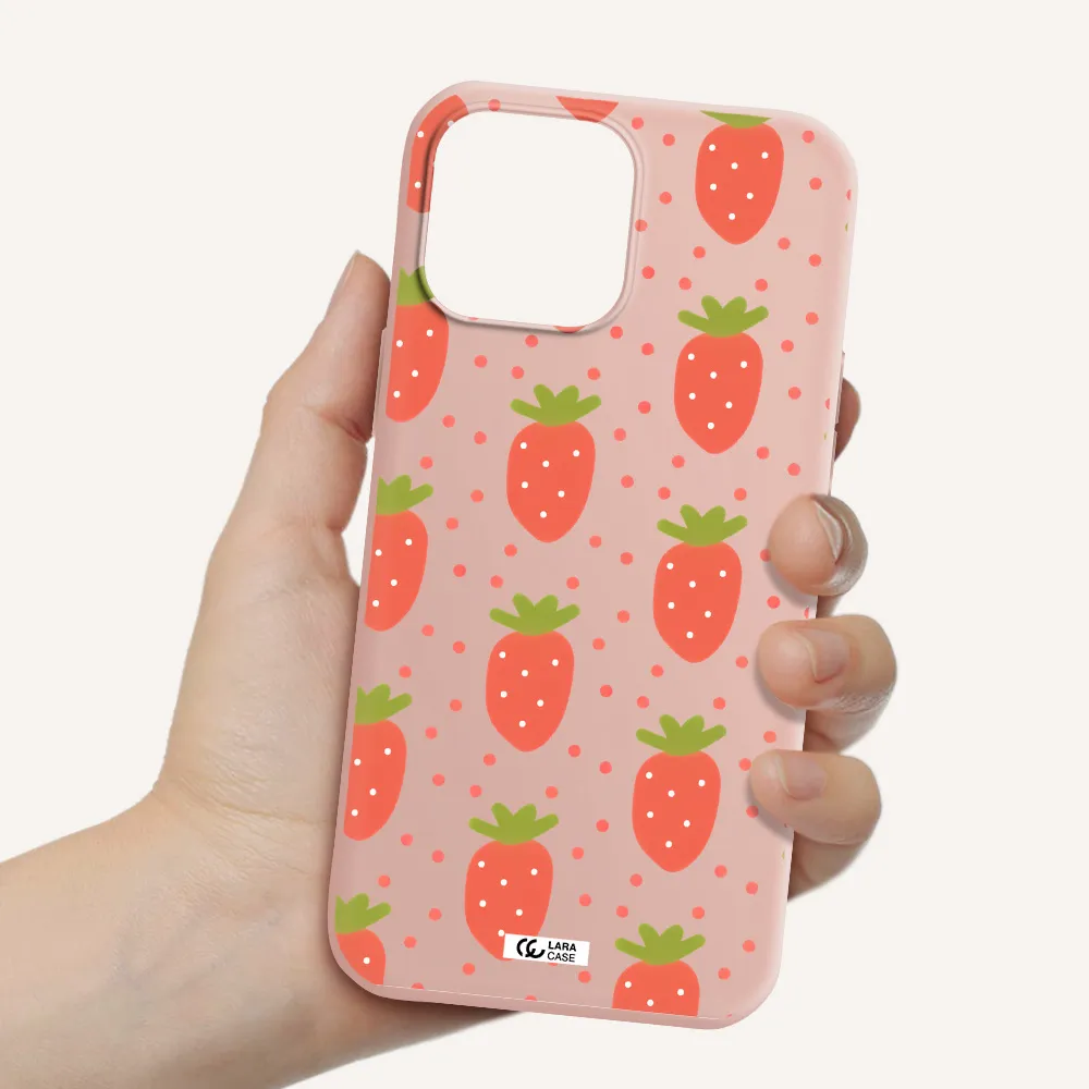 a pattern of strawberries on a white background Apple iPhone 13 Pro Silicone pastel pink Case