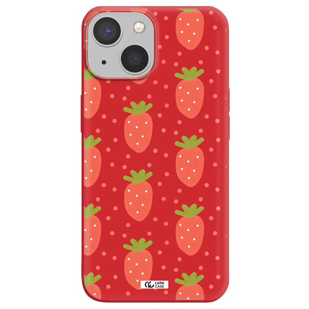 a pattern of strawberries on a white background Apple iPhone 13 Silicone Imperial Red Case