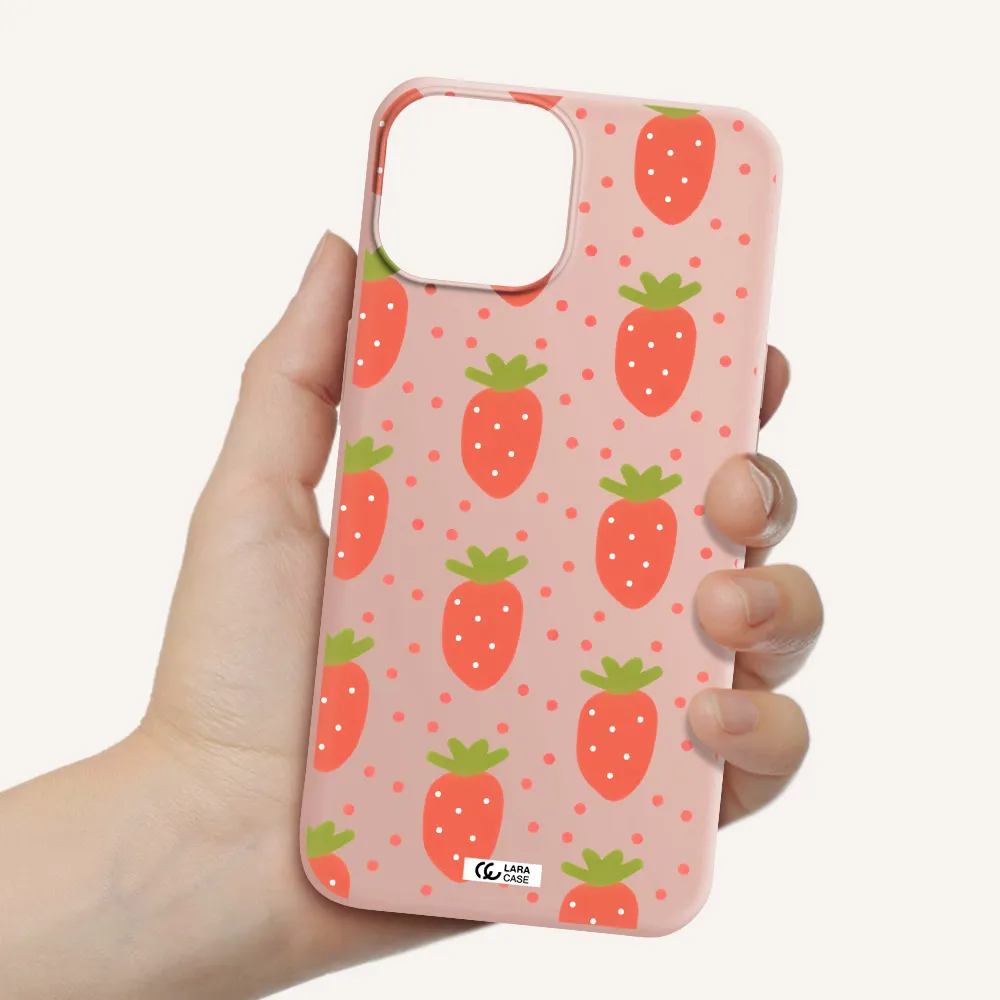 a pattern of strawberries on a white background Apple iPhone 13 Silicone pastel pink Case