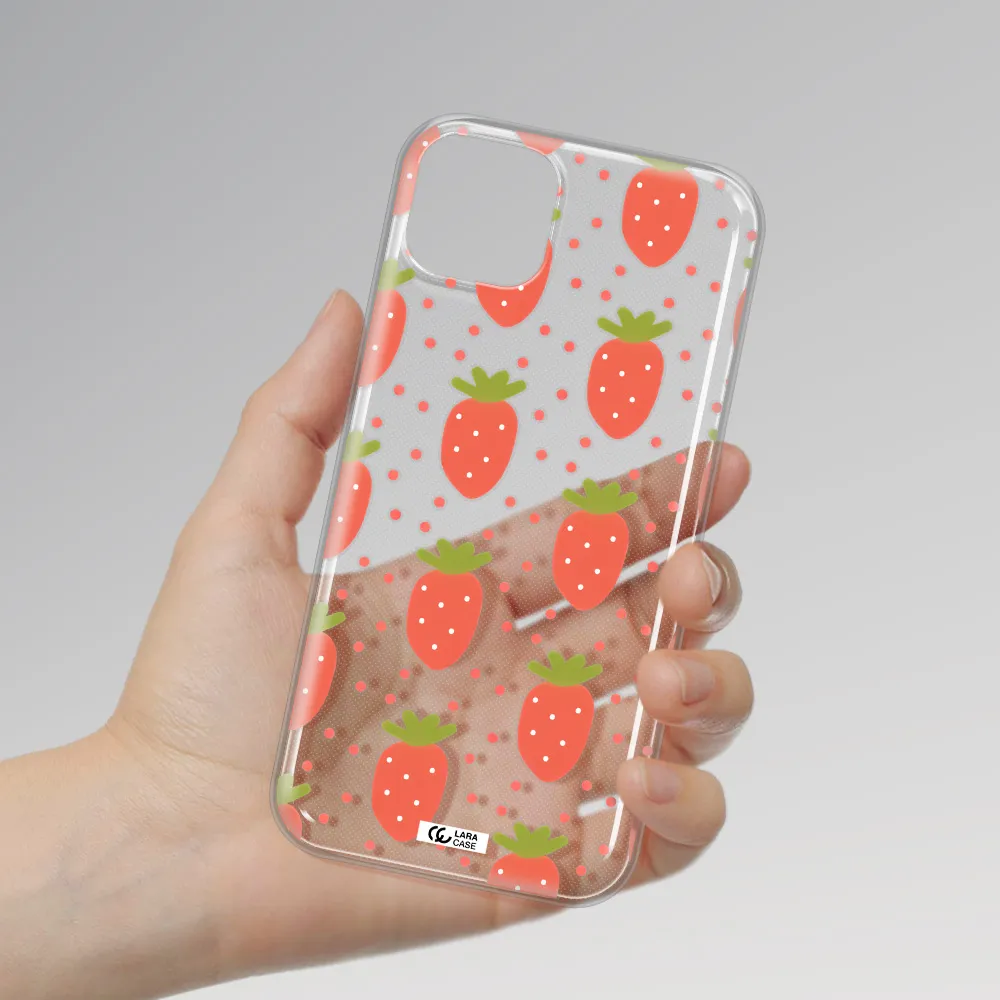 a pattern of strawberries on a white background Apple iPhone 14 Clear TPU Case