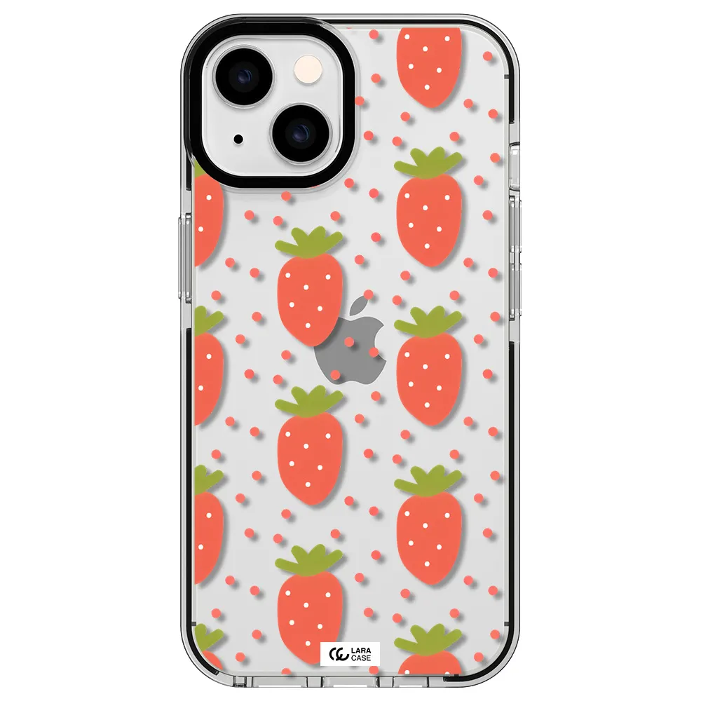 a pattern of strawberries on a white background Apple iPhone 14 impact black border Case
