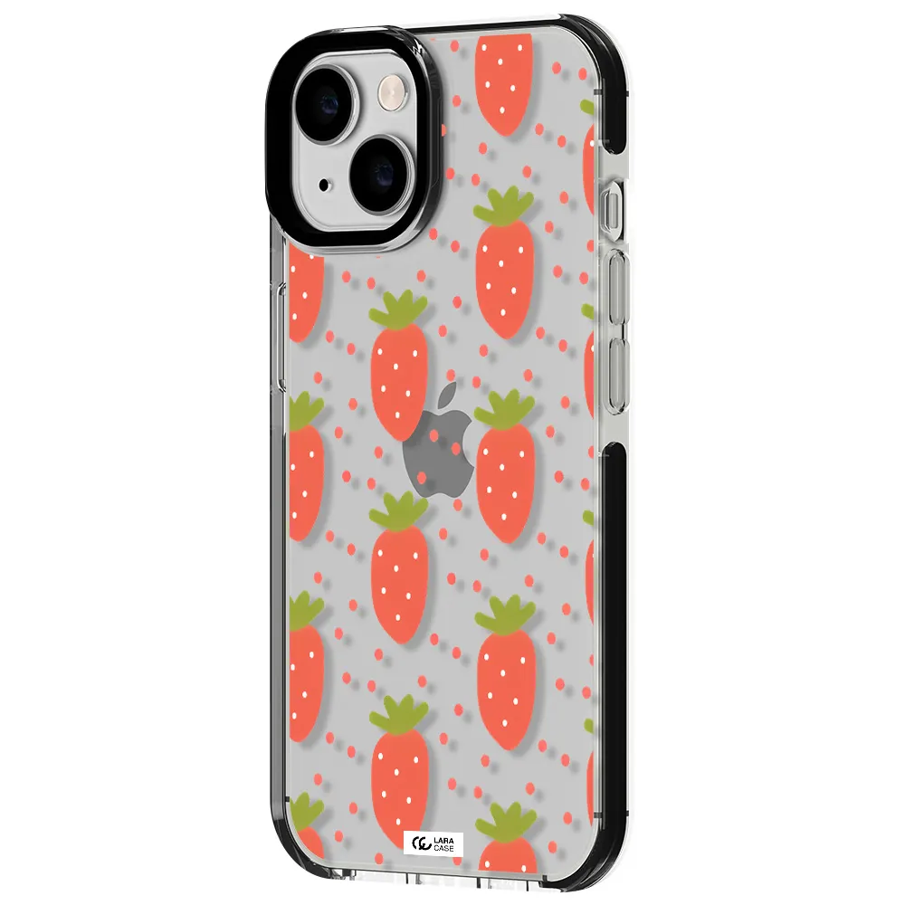 a pattern of strawberries on a white background Apple iPhone 14 impact black border Case