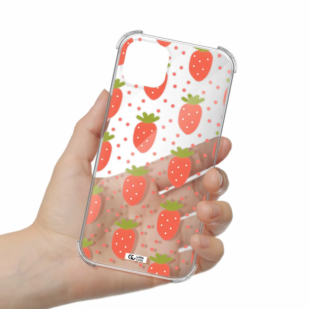 a pattern of strawberries on a white background Apple iPhone 14 plus Clear PC Case