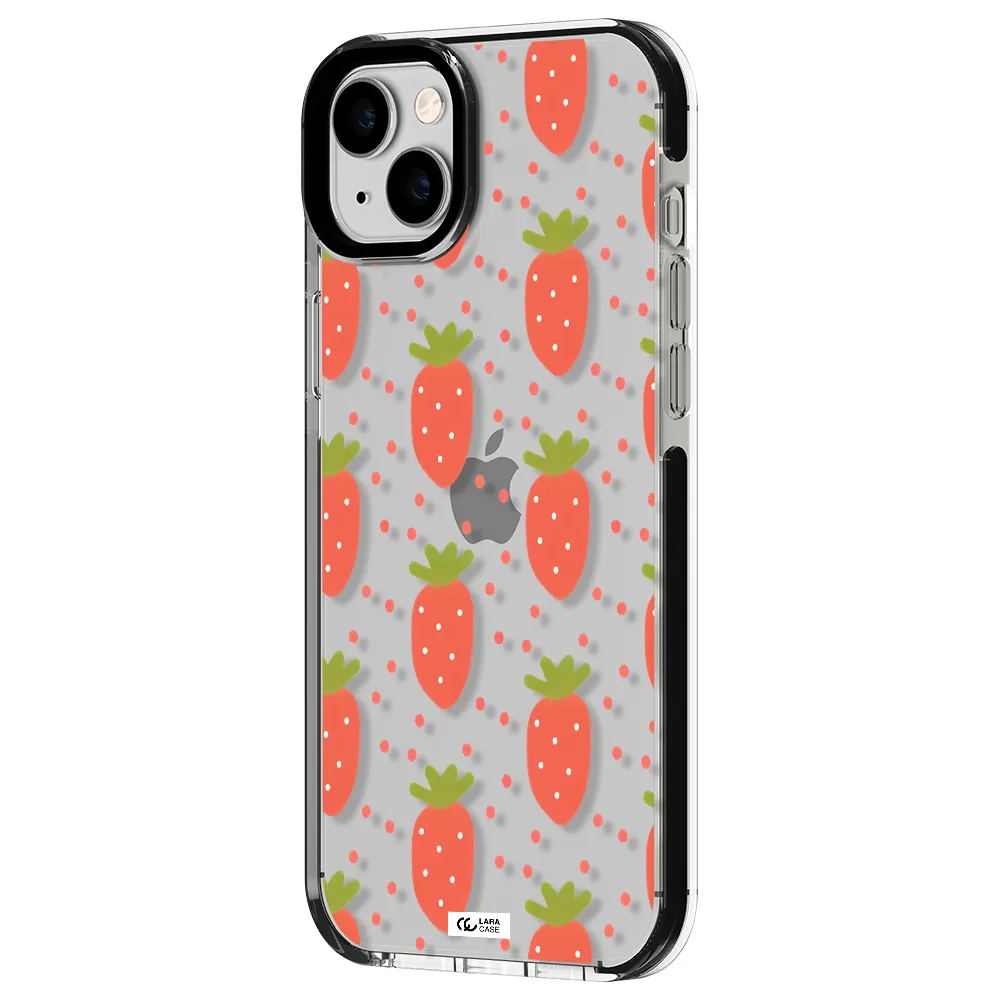 a pattern of strawberries on a white background Apple iPhone 14 plus impact black border Case