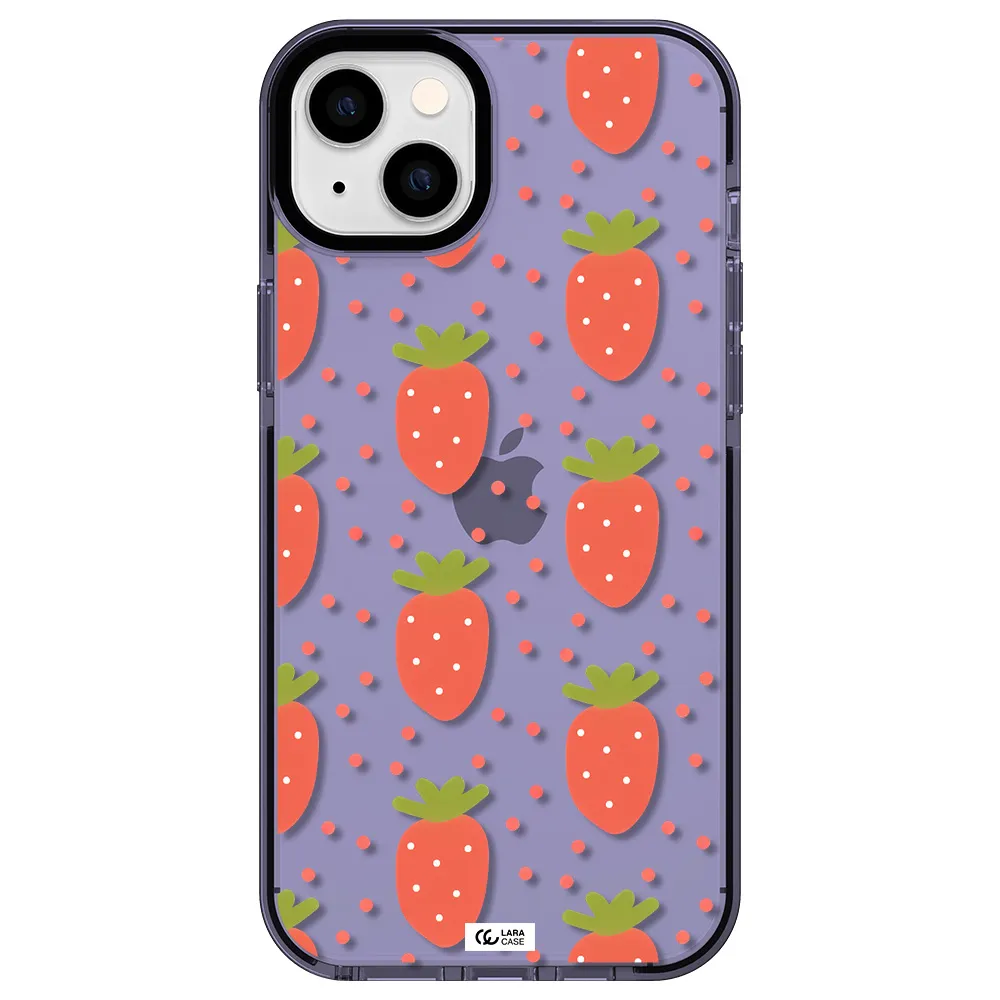 a pattern of strawberries on a white background Apple iPhone 14 plus impact Lilac Case