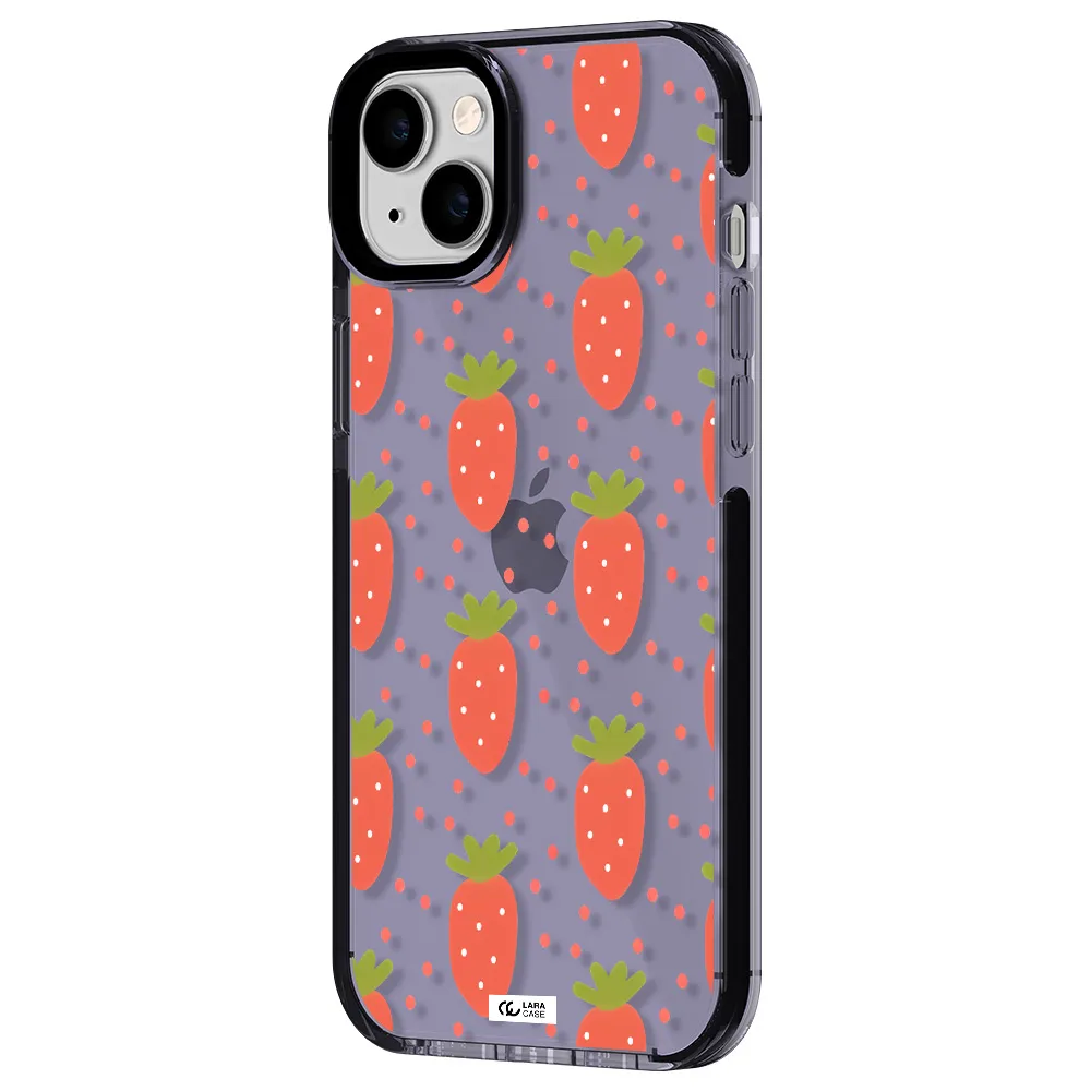 a pattern of strawberries on a white background Apple iPhone 14 plus impact Lilac Case