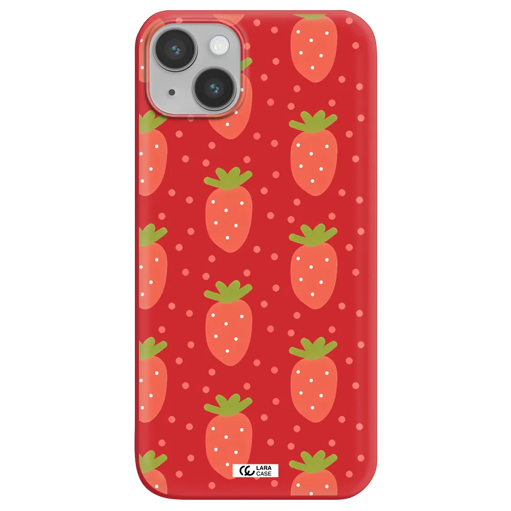 a pattern of strawberries on a white background Apple iPhone 14 plus Silicone Imperial Red Case