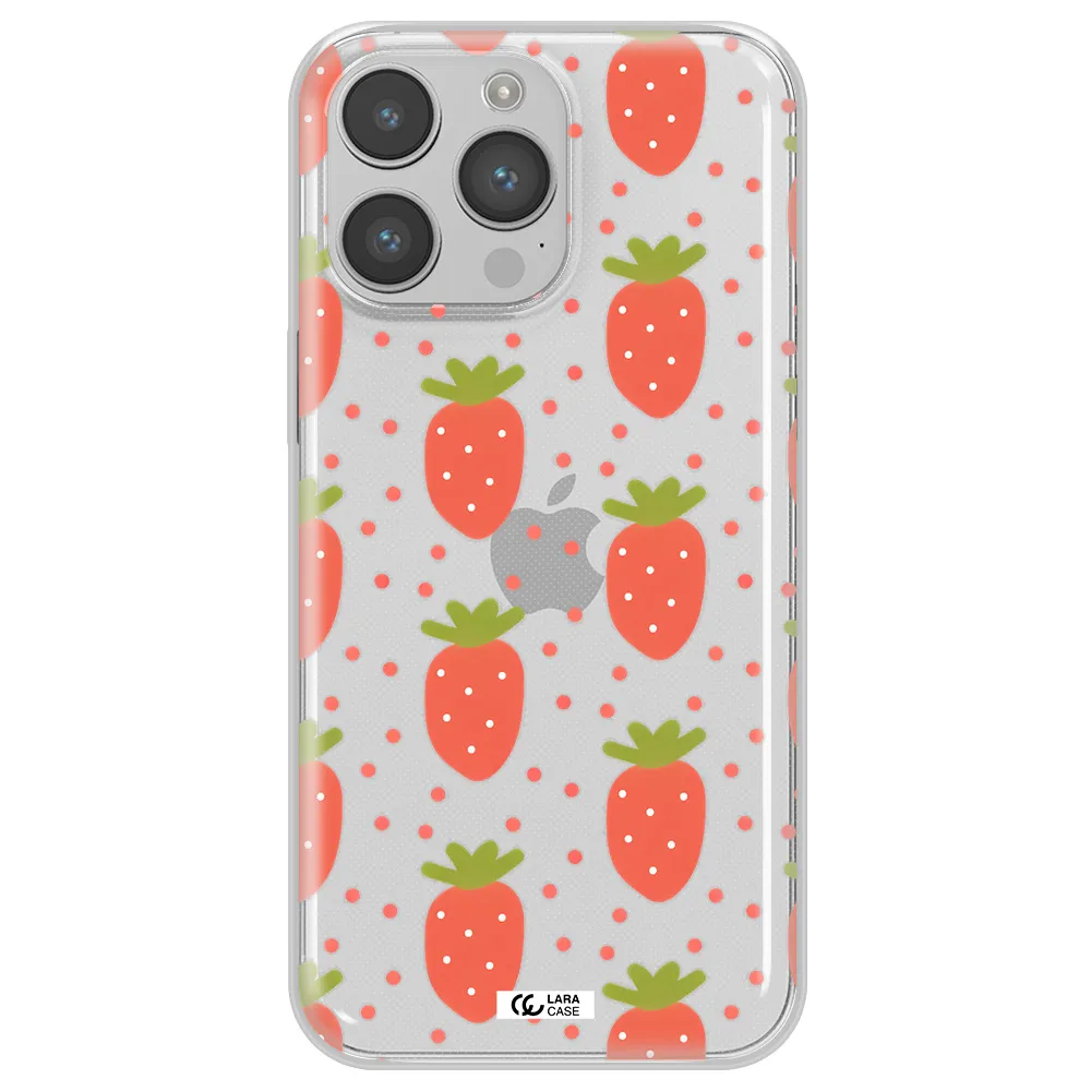 a pattern of strawberries on a white background Apple iPhone 14 pro max Clear TPU Case