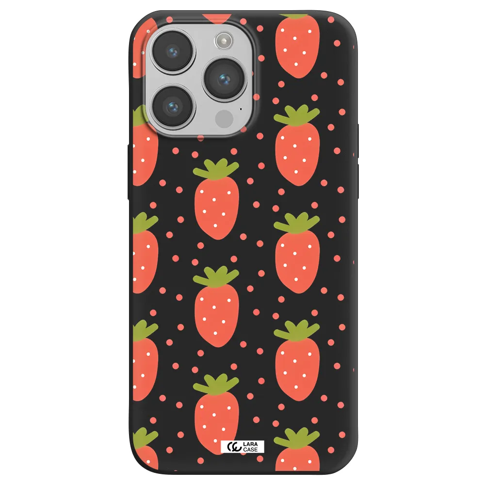 a pattern of strawberries on a white background Apple iPhone 14 pro max Silicone black Case