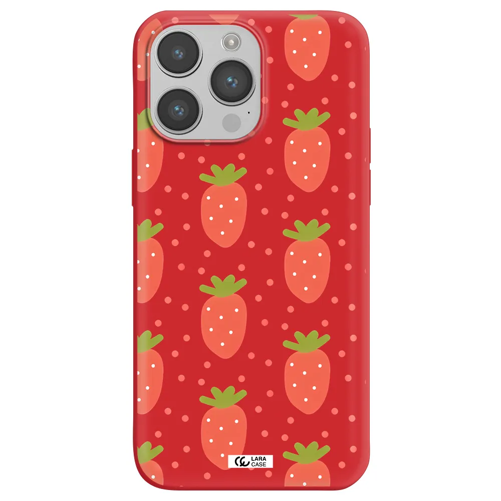 a pattern of strawberries on a white background Apple iPhone 14 pro max Silicone Imperial Red Case