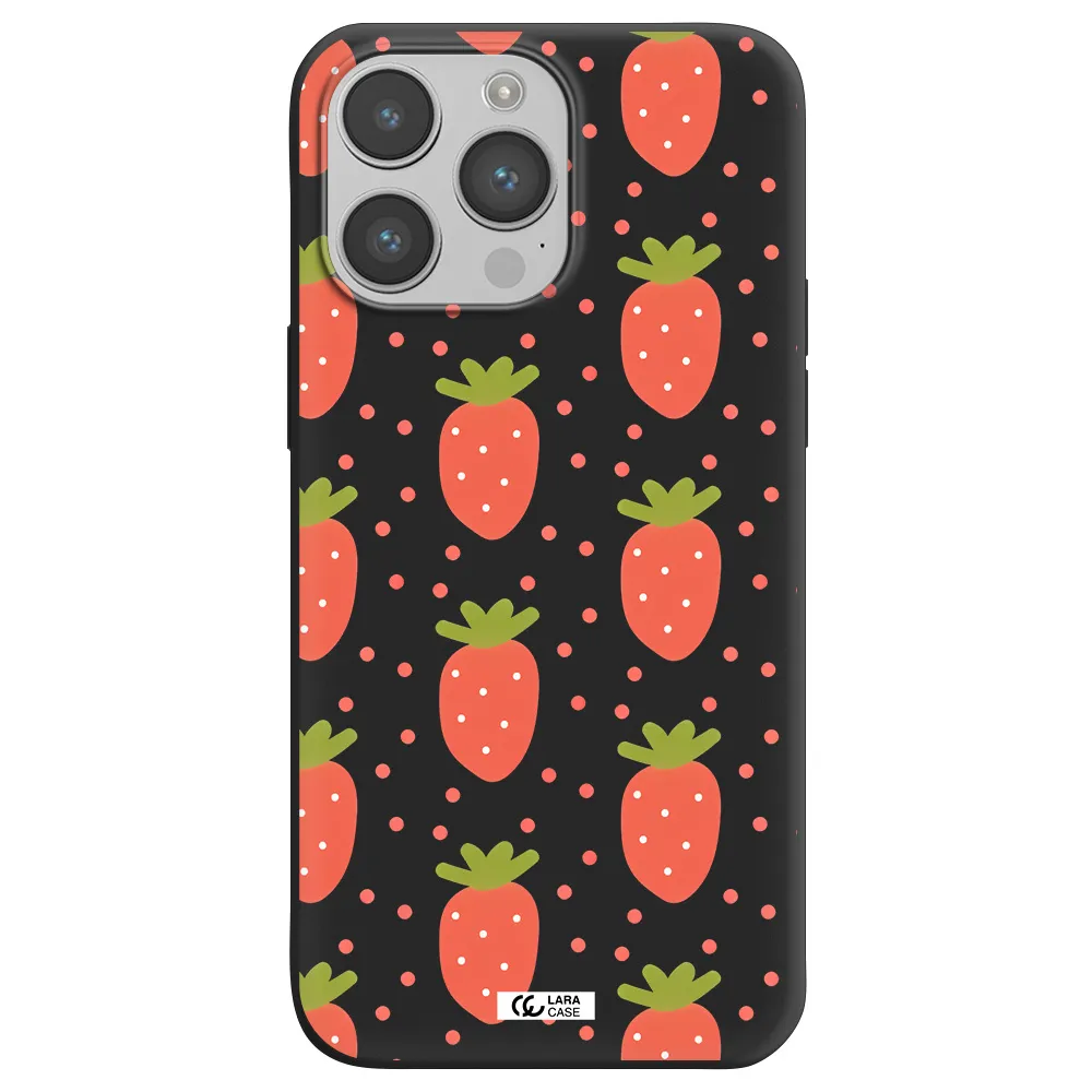 a pattern of strawberries on a white background Apple iPhone 14 pro Silicone black Case