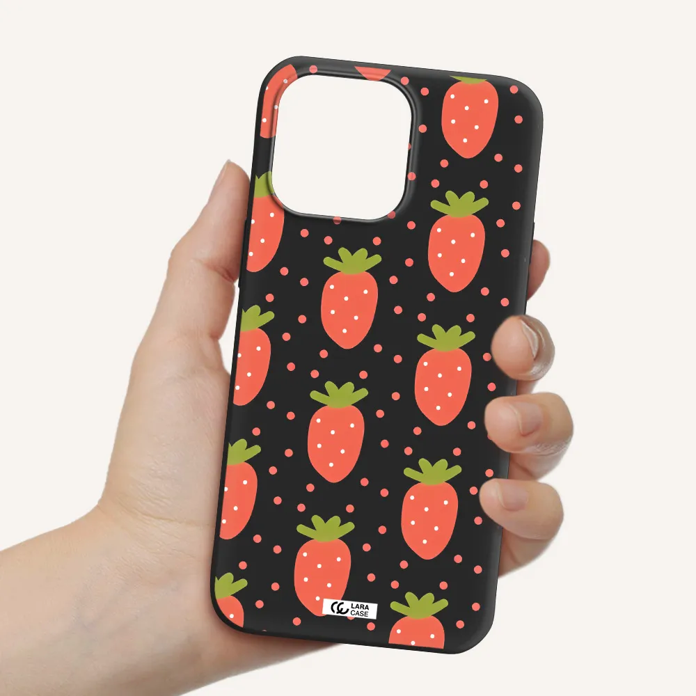a pattern of strawberries on a white background Apple iPhone 14 pro Silicone black Case