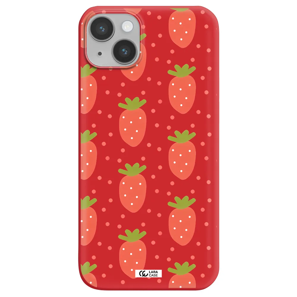 a pattern of strawberries on a white background Apple iPhone 14 Silicone Imperial Red Case