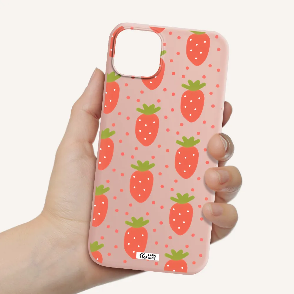 a pattern of strawberries on a white background Apple iPhone 14 Silicone pastel pink Case