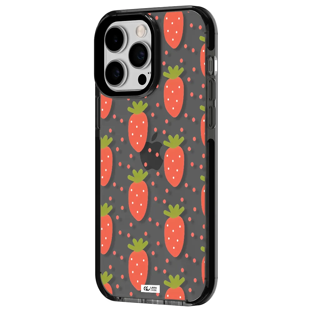a pattern of strawberries on a white background Apple iPhone 15 Pro impact Smoke Black Case