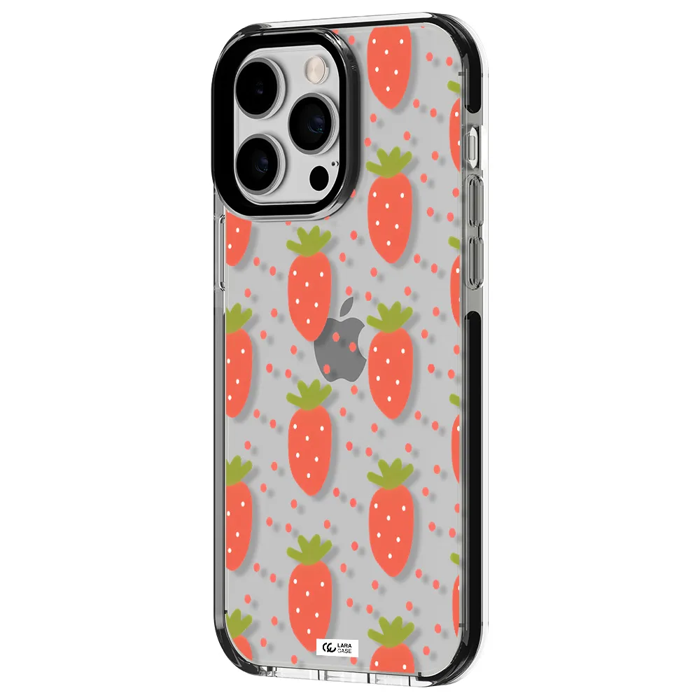 a pattern of strawberries on a white background Apple iPhone 15 Pro Max impact black border Case