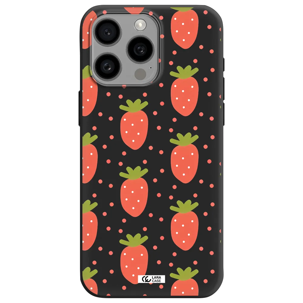 a pattern of strawberries on a white background Apple Iphone 15 Pro max Silicone black Case
