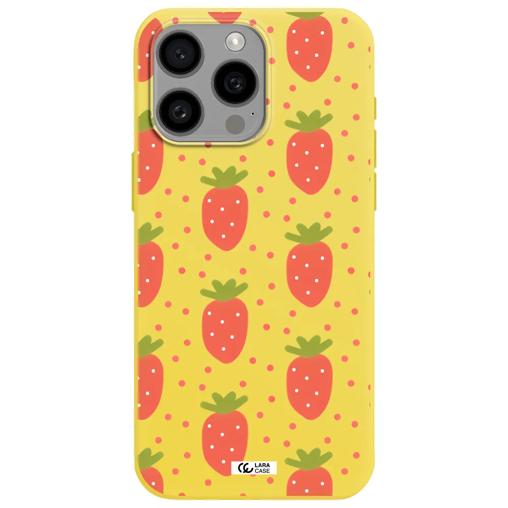 a pattern of strawberries on a white background Apple Iphone 15 Pro max Silicone canary yellow Case