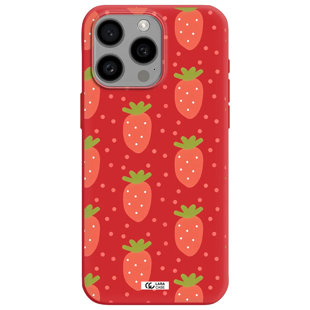 A Pattern Of Strawberries On A White Background Apple Iphone 15 Pro Max Silicone Imperial Red Case