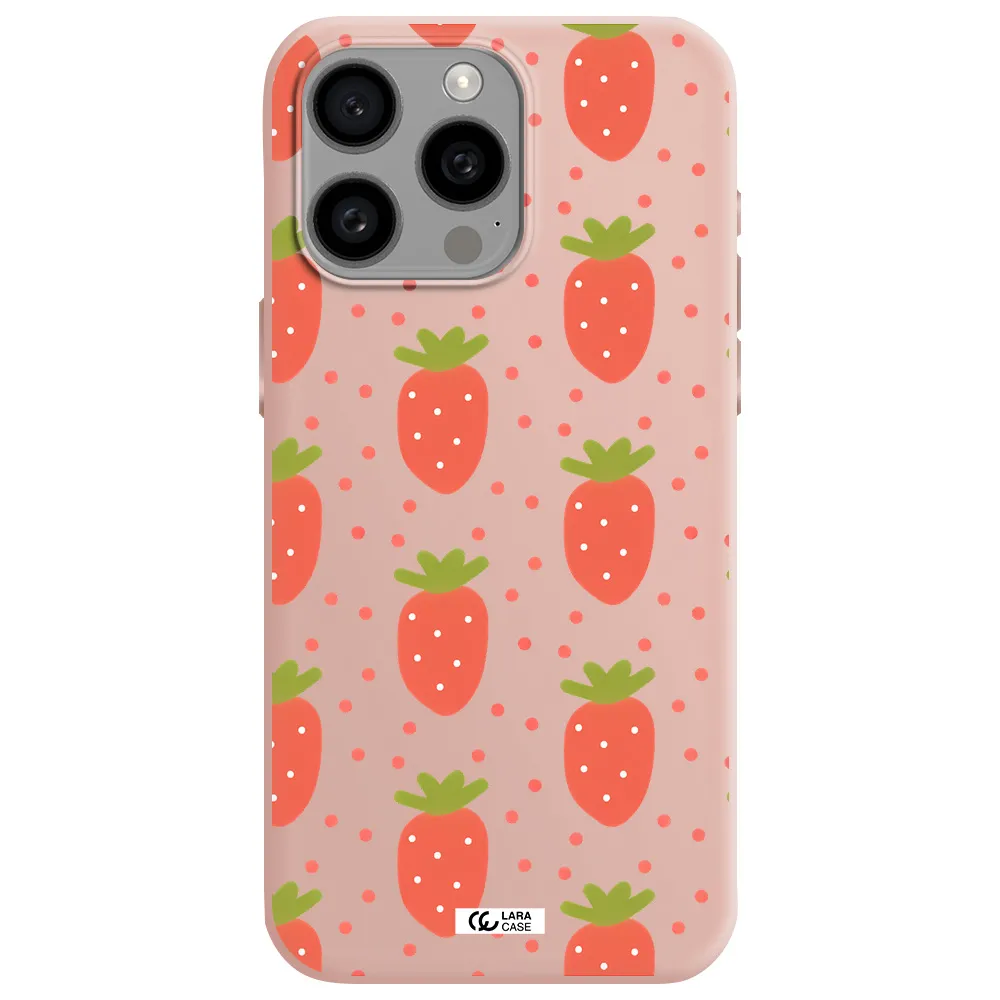 a pattern of strawberries on a white background Apple Iphone 15 Pro max Silicone pastel pink Case