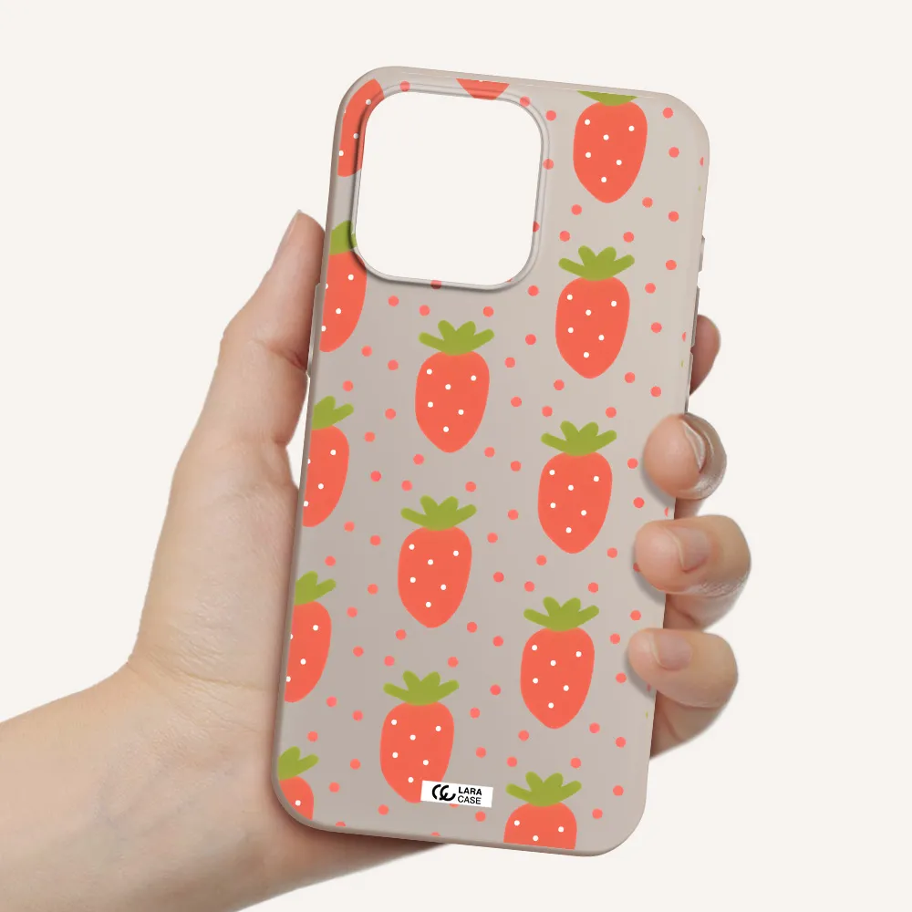 a pattern of strawberries on a white background Apple Iphone 15 Pro max Silicone Stone Case